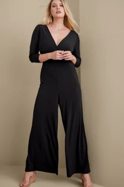 Best Soft Surroundings 3/4 Sleeve Penelope Jumpsuit Black