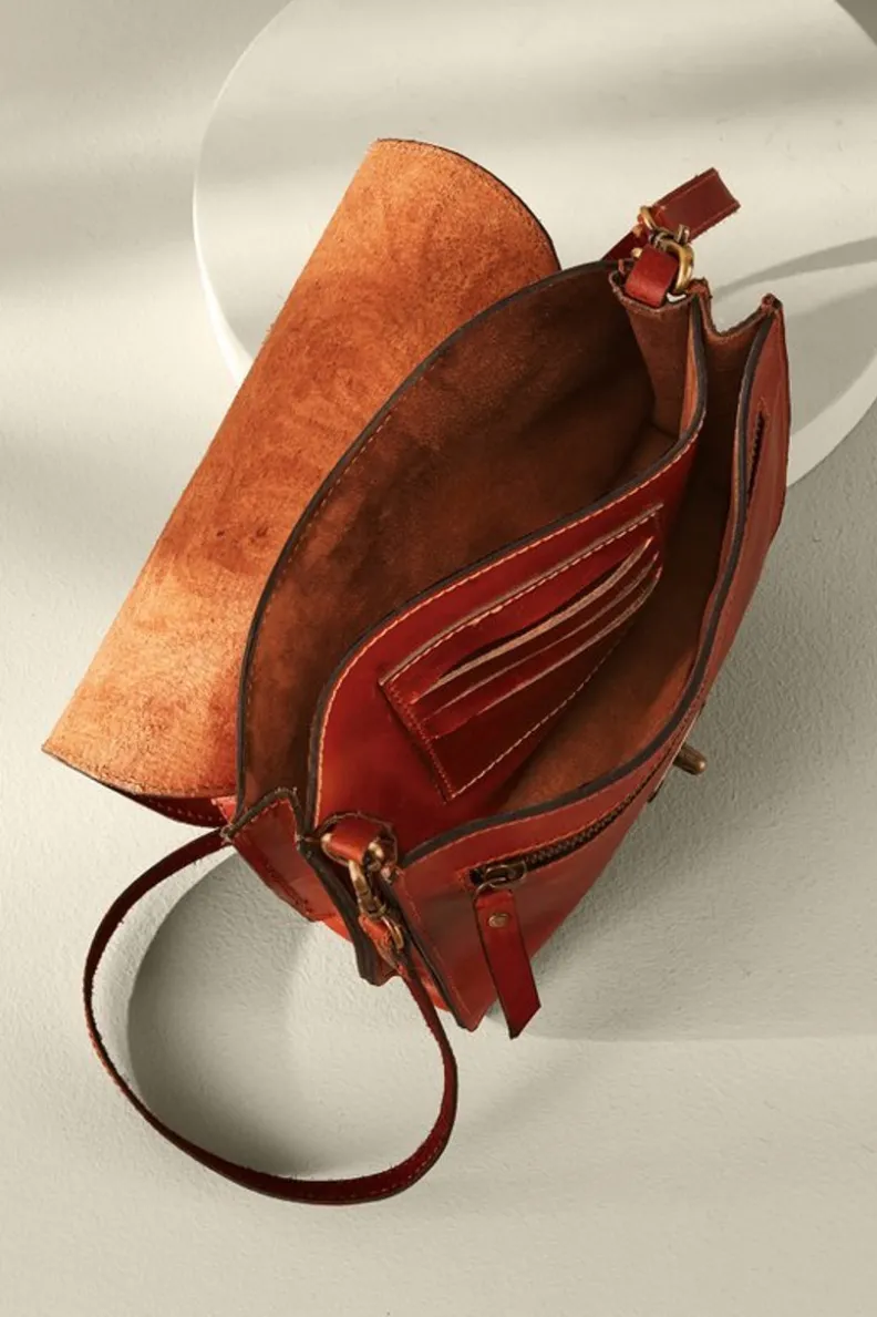 Hot Soft Surroundings Ada Embossed Leather Bag Caramel