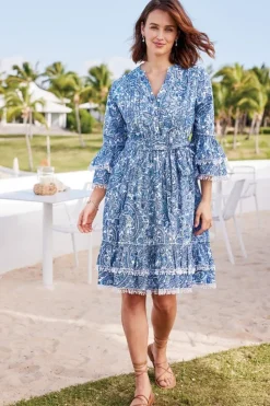 New Soft Surroundings Adeline Short Dress SpringPaisleyChambray