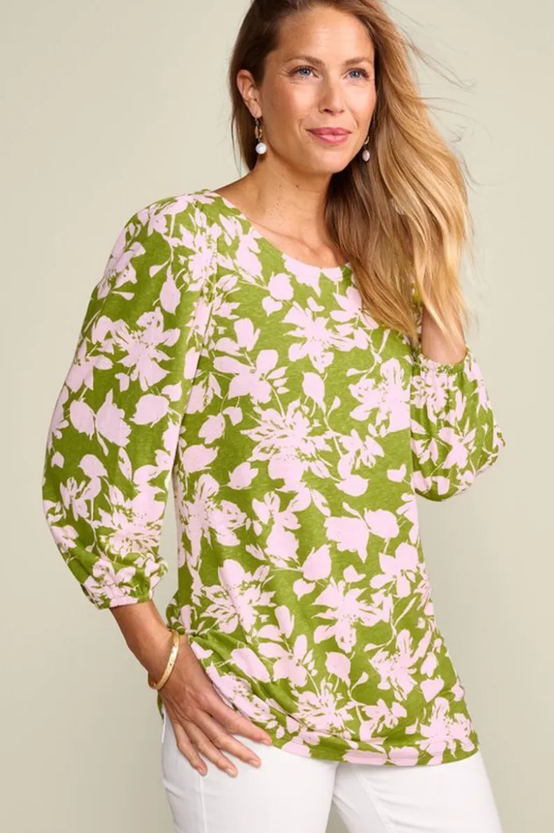 New Soft Surroundings Ainsley Linen Blend Tunic InkBloomsGreen