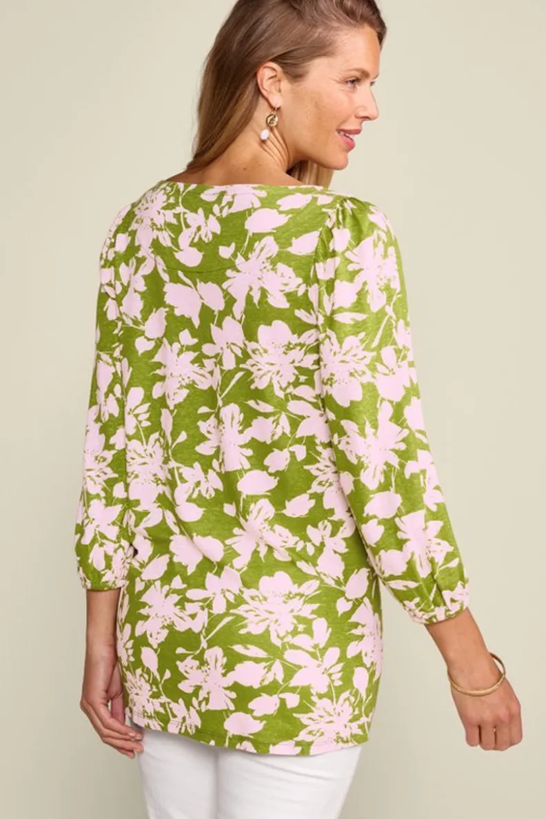 New Soft Surroundings Ainsley Linen Blend Tunic InkBloomsGreen