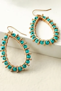 New Soft Surroundings Alea Beaded Hoop Earrings Turquoise