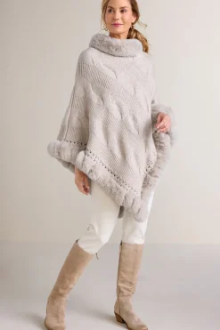Hot Soft Surroundings Alexi Cable Knit Poncho Oatmeal