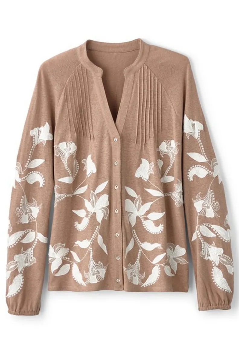 Sale Soft Surroundings Alva Embroidered Knit Top Beige