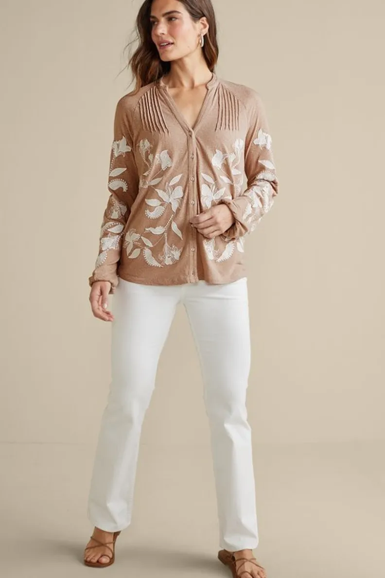 Sale Soft Surroundings Alva Embroidered Knit Top Beige