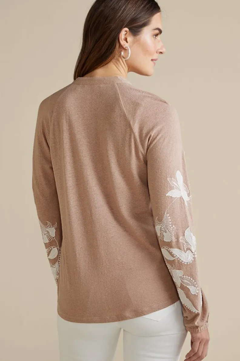 Sale Soft Surroundings Alva Embroidered Knit Top Beige