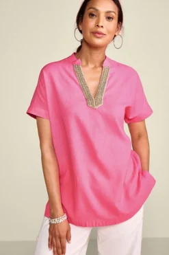 Sale Soft Surroundings Annalise Linen Blend Tunic AzaleaPink