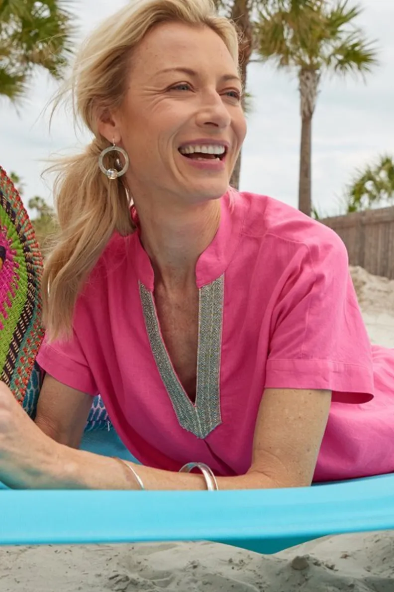 Sale Soft Surroundings Annalise Linen Blend Tunic AzaleaPink