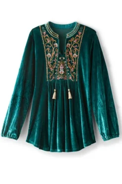 Hot Soft Surroundings Ashanti Embellished Velvet Tunic JuneBug