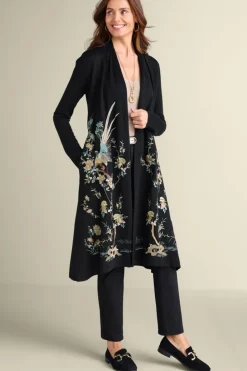 Clearance Soft Surroundings Ava Embroidered Cardigan Black