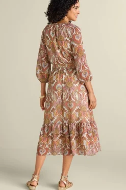 New Soft Surroundings Betsey Midi Dress GlobalScarfCreamCoral