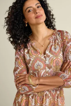 New Soft Surroundings Betsey Midi Dress GlobalScarfCreamCoral