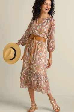 New Soft Surroundings Betsey Midi Dress GlobalScarfCreamCoral