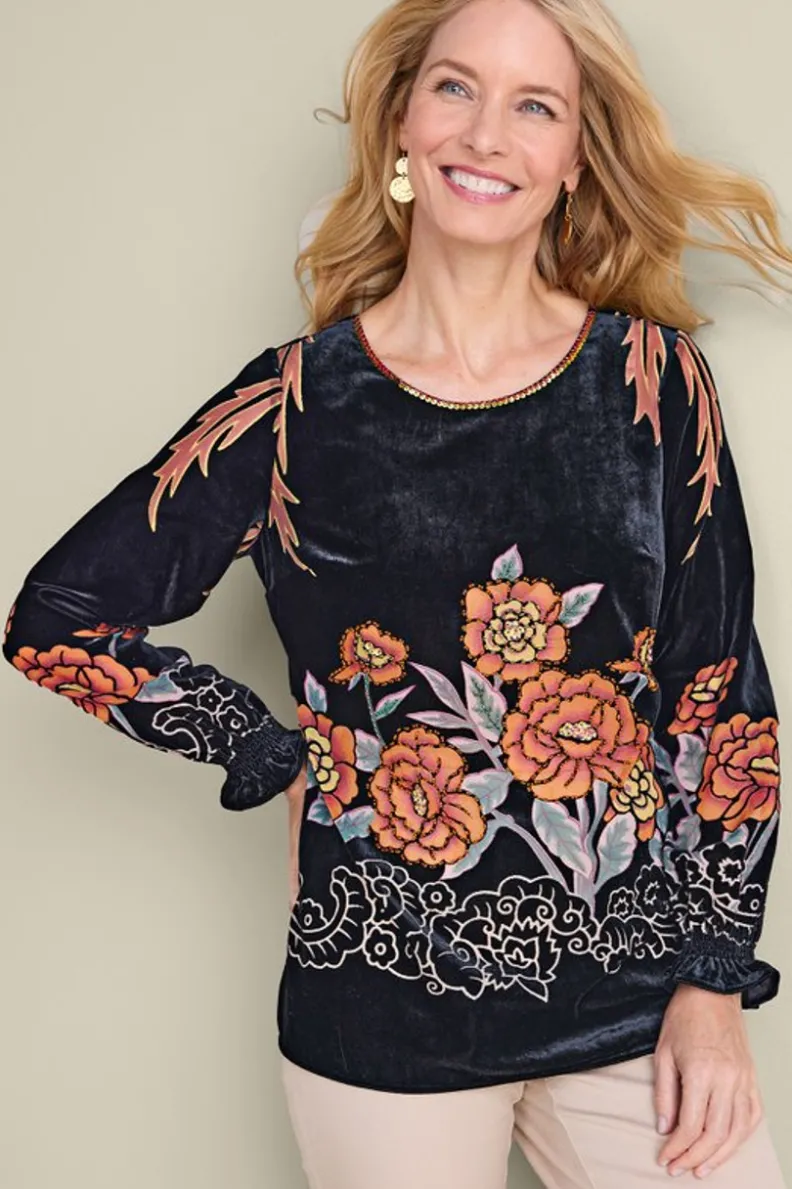 Sale Soft Surroundings Brielle Velvet Top BlackMulti