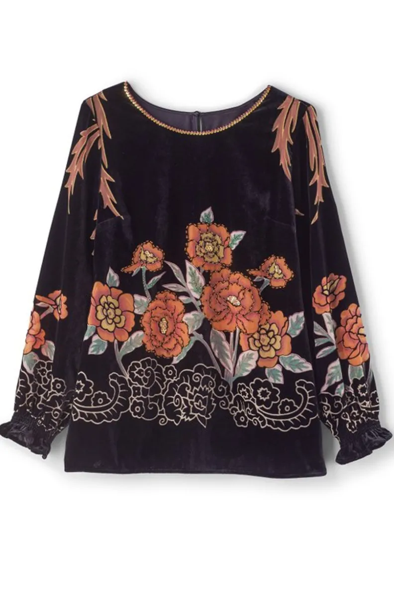 Sale Soft Surroundings Brielle Velvet Top BlackMulti