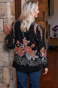 Sale Soft Surroundings Brielle Velvet Top BlackMulti