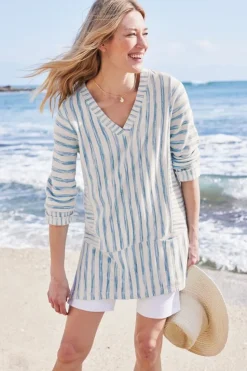 Hot Soft Surroundings Briza Stripe Tunic ChambrayBlue/WhiteStrip