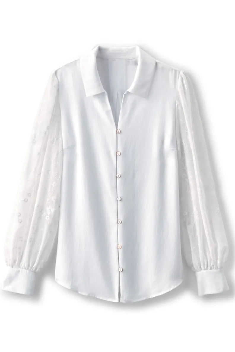 Sale Soft Surroundings Calathea Embroidered Sleeve Shirt White
