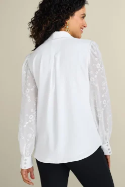 Sale Soft Surroundings Calathea Embroidered Sleeve Shirt White