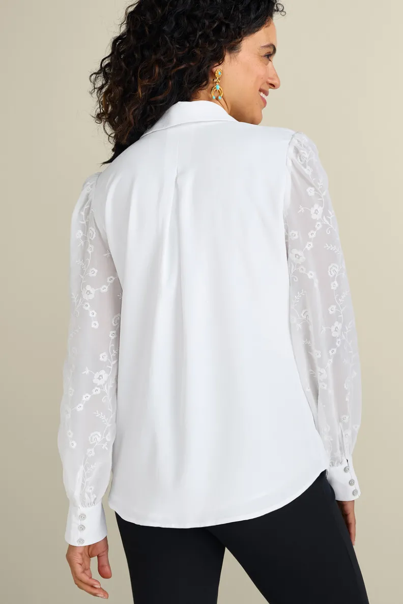 Sale Soft Surroundings Calathea Embroidered Sleeve Shirt White