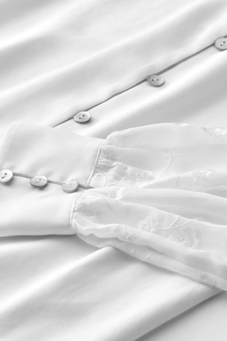 Sale Soft Surroundings Calathea Embroidered Sleeve Shirt White