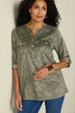 Best Soft Surroundings Charine Faux Suede Tunic FloralScarfGreen