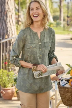 Best Soft Surroundings Charine Faux Suede Tunic FloralScarfGreen