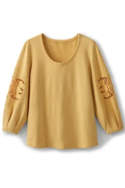 Hot Soft Surroundings Charmaine Embroidered French Terry Top BuffYellow