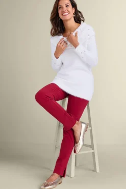 Hot Soft Surroundings Christina Embellished Cowl Neck Sweater Tunic IvoryPearl