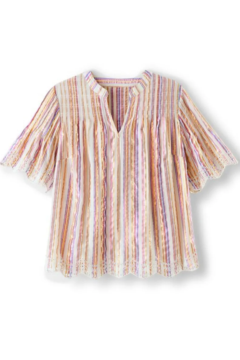 Outlet Soft Surroundings Ciel Metallic Stripe Eyelet Top MultiMetallicStripe