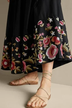 New Soft Surroundings Cindi Embroidered Maxi Skirt Black