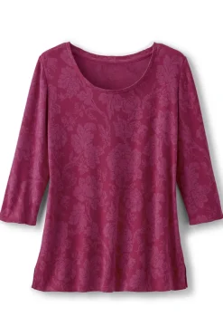 Clearance Soft Surroundings Clarette Jacquard 3/4 Sleeve Tunic SilhouetteFloral