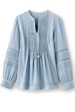 Best Soft Surroundings Connie Lace Trim Crepe Top BlueFog