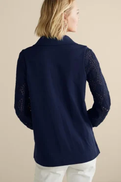 Best Soft Surroundings Crochet Sleeve French Terry Tunic