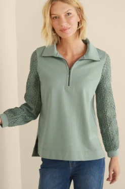 Best Soft Surroundings Crochet Sleeve French Terry Tunic