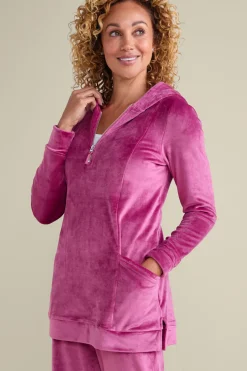 Hot Soft Surroundings Dixie Velour Zip Hoodie Tunic Boysenberry