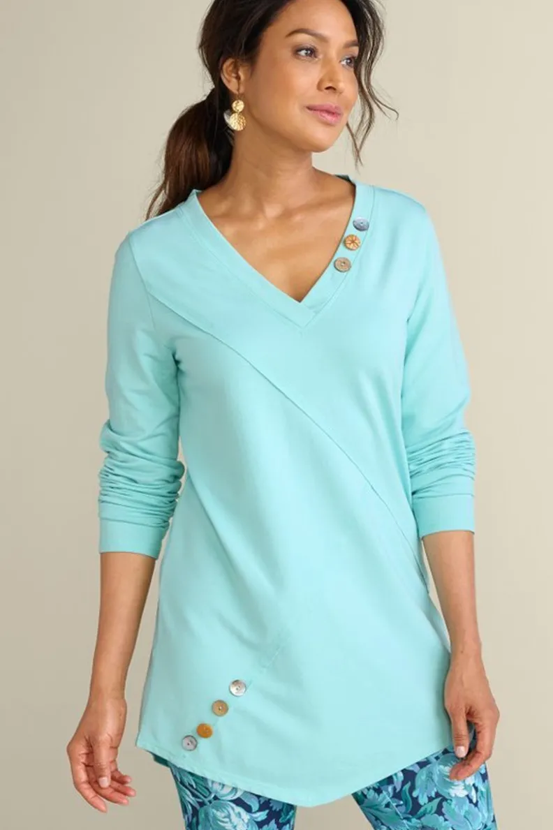 Sale Soft Surroundings Dove French Terry Asymmetrical Tunic PastelTurquoise