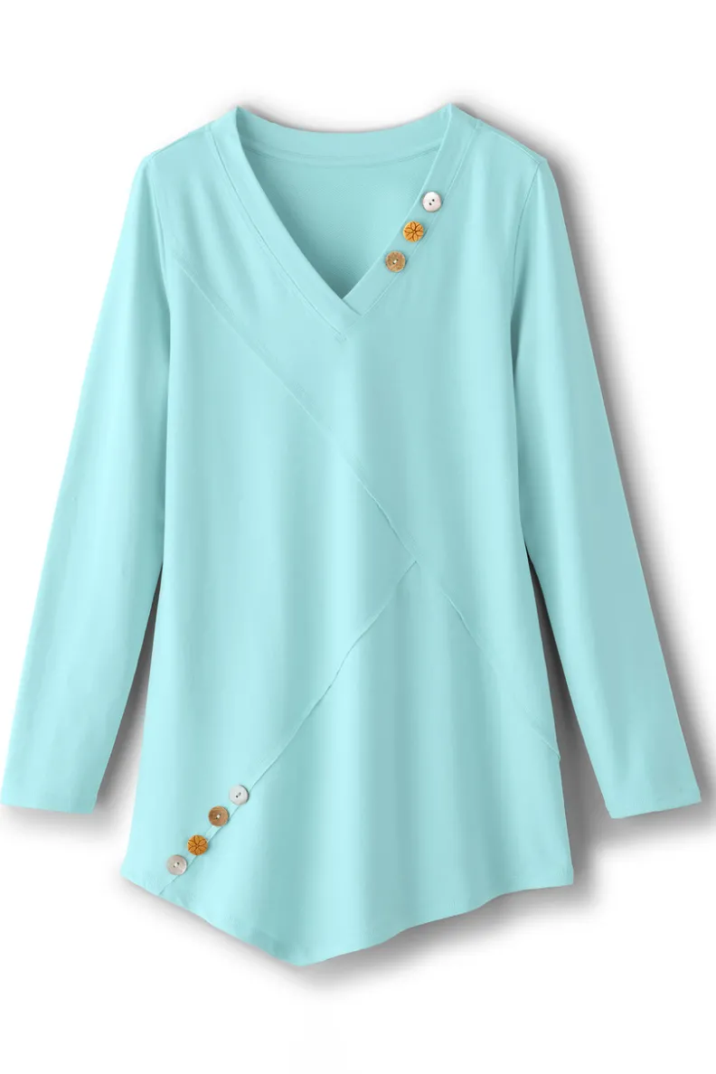 Sale Soft Surroundings Dove French Terry Asymmetrical Tunic PastelTurquoise