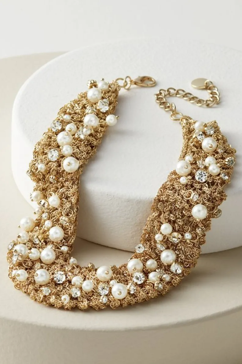 Outlet Soft Surroundings Elanore Crochet Pearl Necklace Gold
