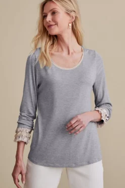 New Soft Surroundings Ella Lace Top MediumGreyHeather