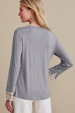 New Soft Surroundings Ella Lace Top MediumGreyHeather