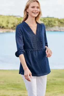 Online Soft Surroundings Elodie Windowpane Gauze Top Navy