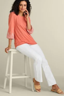 New Soft Surroundings Embroidered Parisian Poet Top ApricotBrandy