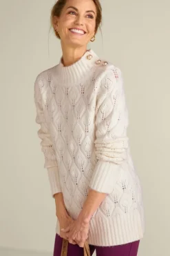 New Soft Surroundings Ensley Button Sweater Tunic IvoryPearl