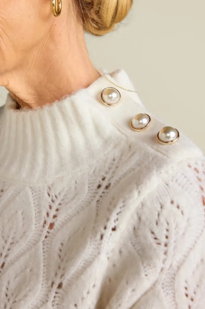 New Soft Surroundings Ensley Button Sweater Tunic IvoryPearl