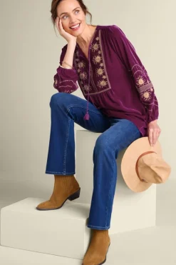 Best Soft Surroundings Evelyne Embroidered Velvet Tunic MagentaPurple