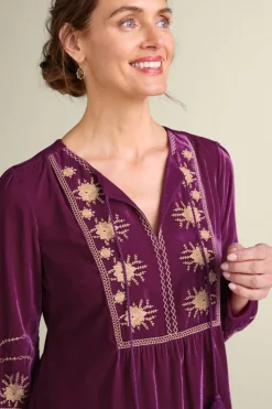Best Soft Surroundings Evelyne Embroidered Velvet Tunic MagentaPurple