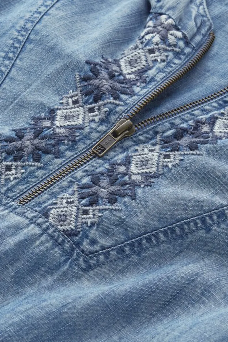 Fashion Soft Surroundings Evie Embroidered Tencel Hoodie WashedBlue