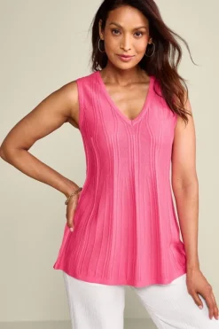 Discount Soft Surroundings Felicity Peplum Sweater Tank AzaleaPink