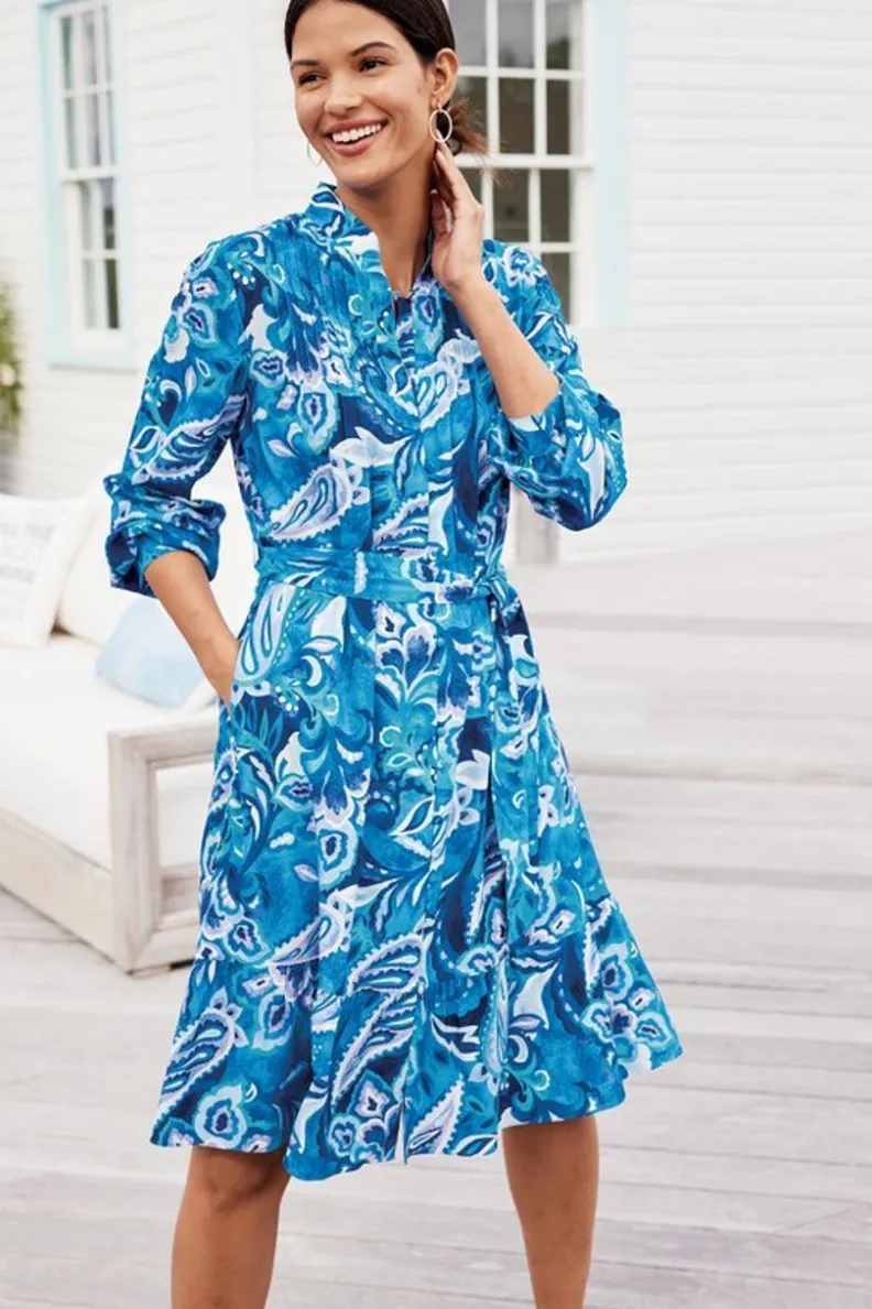 Hot Soft Surroundings Feyre Short Dress IslandSunPaisleyBlue